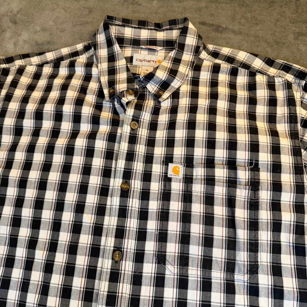 Carhartt 104174 Relaxed Fit Shirt Mens Extra Large Black White Plaid Cotton